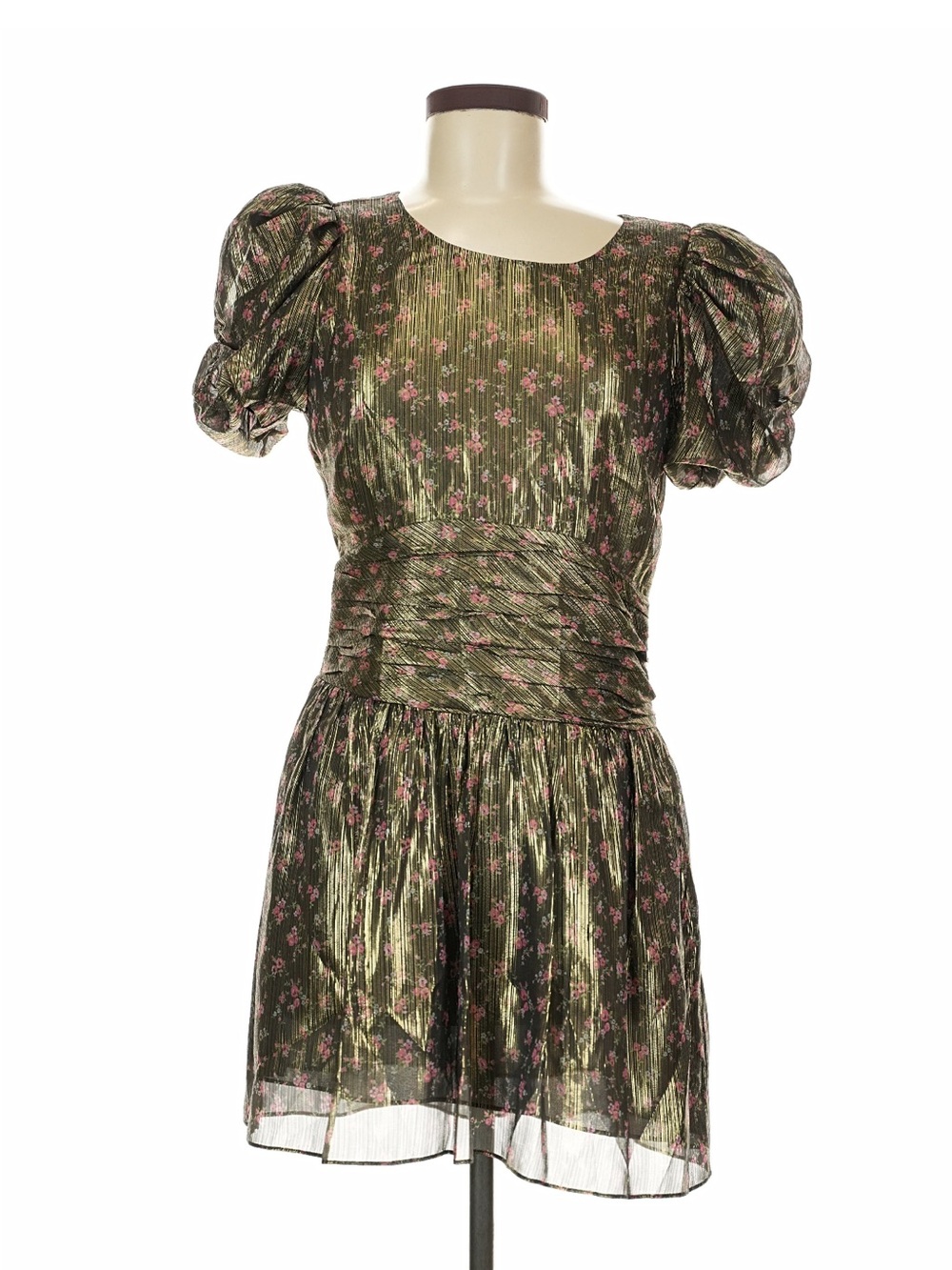 NWT LoveShackFancy Mercy Puff-Sleeve Metallic Silk Mini Dress Midnight Vine Sz 8